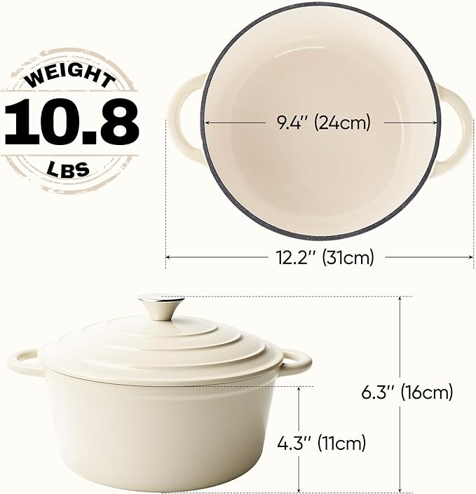 4.5 Quart Dutch Oven Pot with Lid, Non Stick Enameled Cast Iron Dutch Oven - Image 4