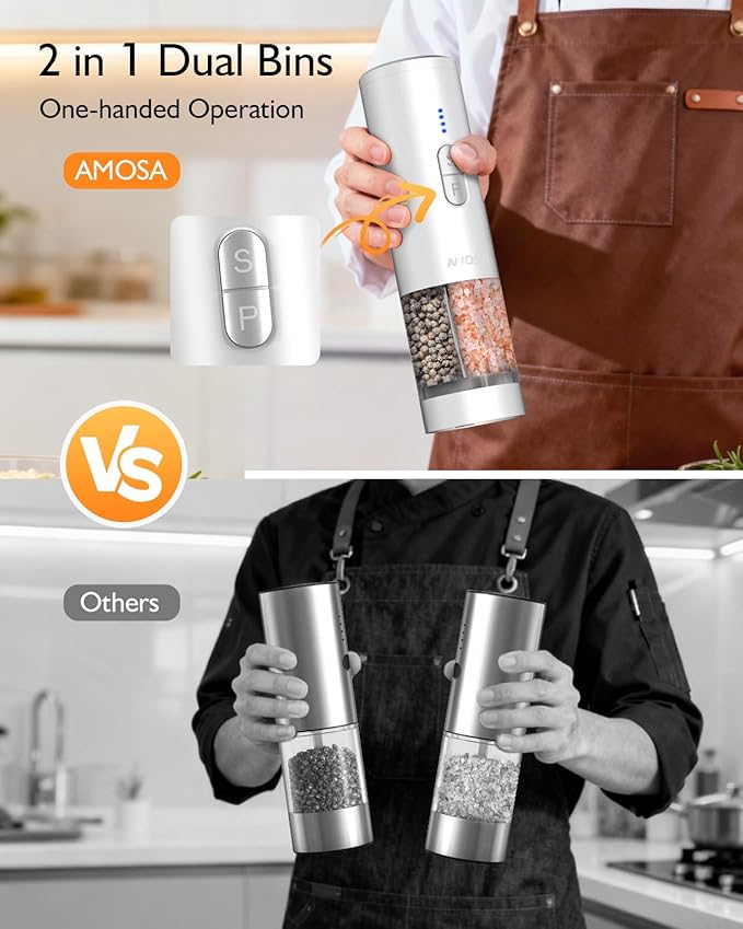 Electric Salt and Pepper Grinder Set, 2 in 1 Dual Bins USB Rechargeable - Image 4