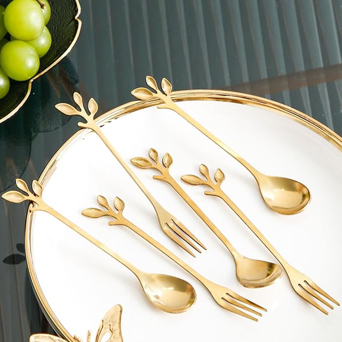 6PCS Coffee Spoons Set with Glass Holder, Small Stainless Steel Gold Tea Spoon - Image 4