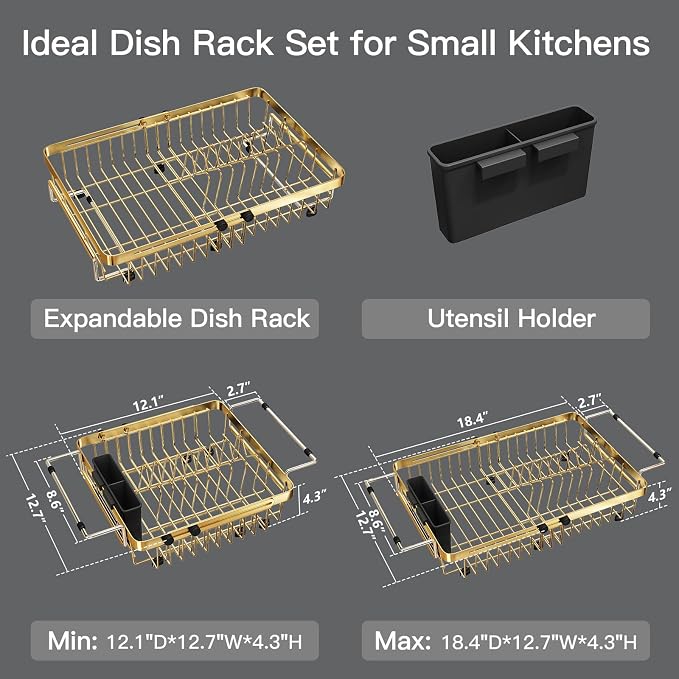 MAJALiS Dish Drying Rack Over The Sink, Expandable Stainless Steel Dish Drainer - Image 9