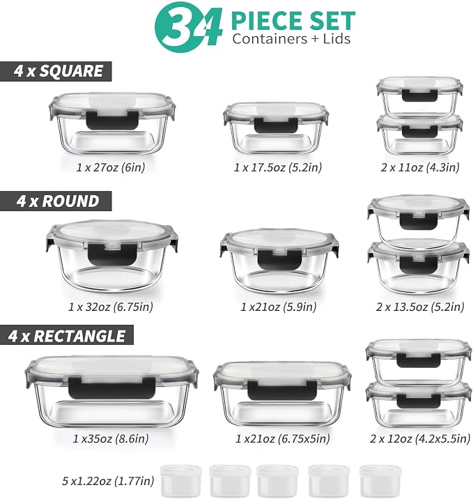 34pcs Glass Food Storage Containers - Image 2