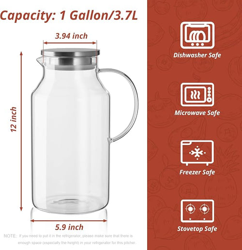 1 Gallon Glass Pitcher with Lid and Handle, Glass Water Carafe - Image 2