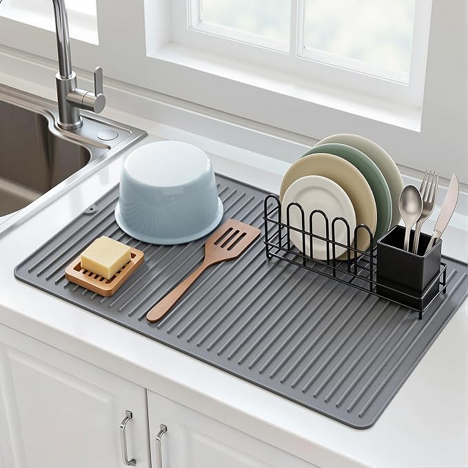 Songrey 28" x 18" Silicone Dish Drying Mat, Kitchen Counter Drying Pad - Image 3