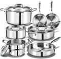 Triple Ply Stainless Steel Pots and Pans Set, EWFEN 12 Piece Induction Cookware by EWFEN