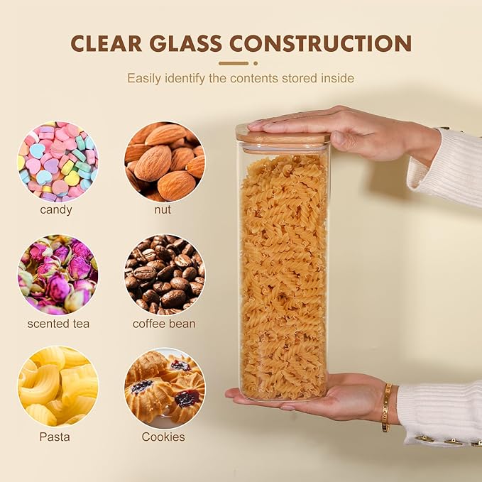 Glass Food Storage Jars 76 oz Set of 3, Glass Storage Containers Clear Glass - Image 2