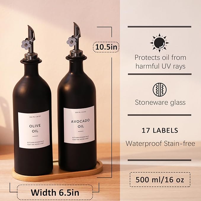 HOMCDALY Olive Oil Dispenser for Kitchen, 16oz Glass Oil Bottles - Image 4