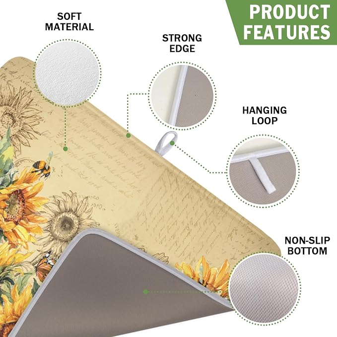 Sunflower Dish Drying Mat for Kitchen Counter Vintage Yellow Sunflowers - Image 3