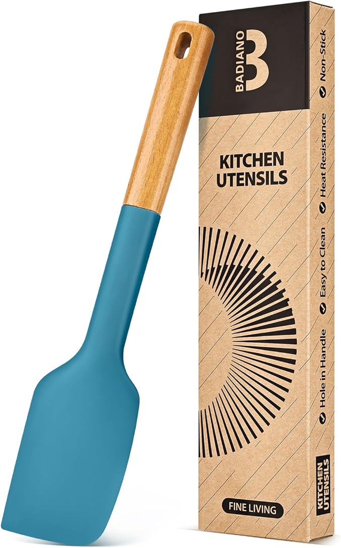 Silicone Heavy-Duty Spatula, Sturdy Bpa-Free Matte Silicone, Wooden Handle by BADIANO