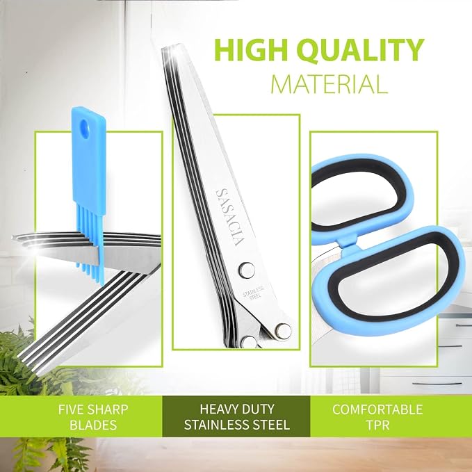Herb Scissors with 5 Blades & Cleaning Kit, Stainless Steel Kitchen Shears - Image 3