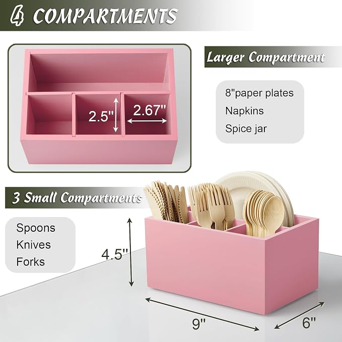 DRASTAR Utensil Holder, Wooden Silverware Caddy, Picnic Cutlery Organizer - Image 3