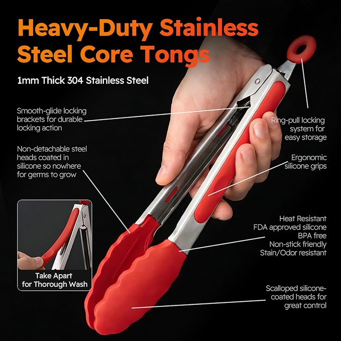HST 3 Pack Kitchen Tongs, Non Stick Stainless Steel 9 Inch Tongs - Image 2