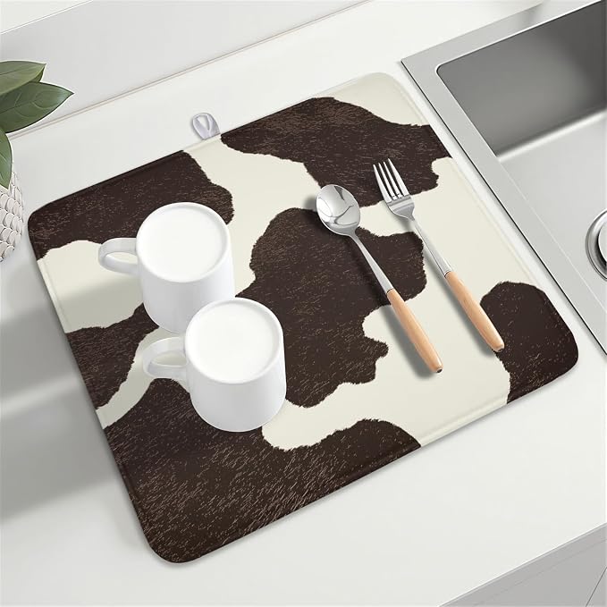 Milk Cow Drying Mat 18x16 Inch, Cattle Fur Farmhouse Dish Drainer Mats Summer - Image 8