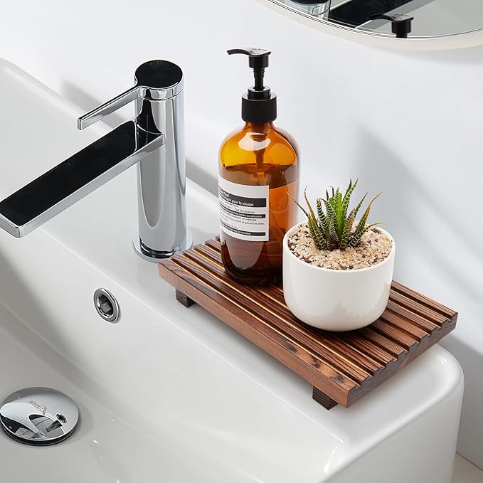 Farmhouse Bathroom Counter Organizer Wooden Display Pedesta Stand Small Kitchen - Image 6