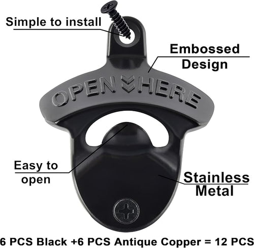 12 Packs Antique Copper Wall Mount Bottle Opener Bulk, Old Fashioned Beer Top - Image 2