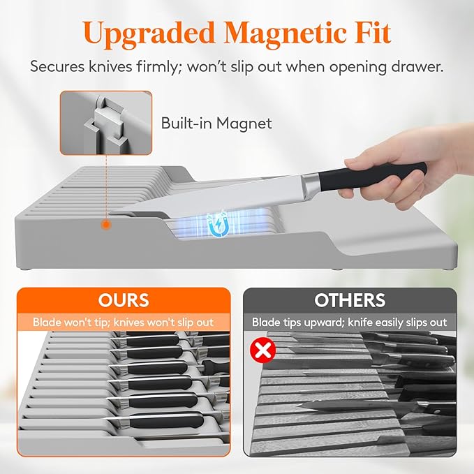 Lifewit Magnetic Drawer Knife Organizers Insert, Kitchen Plastic In Drawer - Image 4