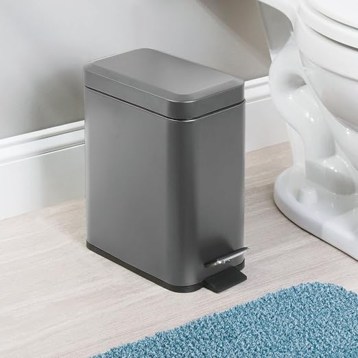 mDesign Small Modern 1.3 Gallon Rectangle Metal Lidded Step Trash Can, Compact - Image 3