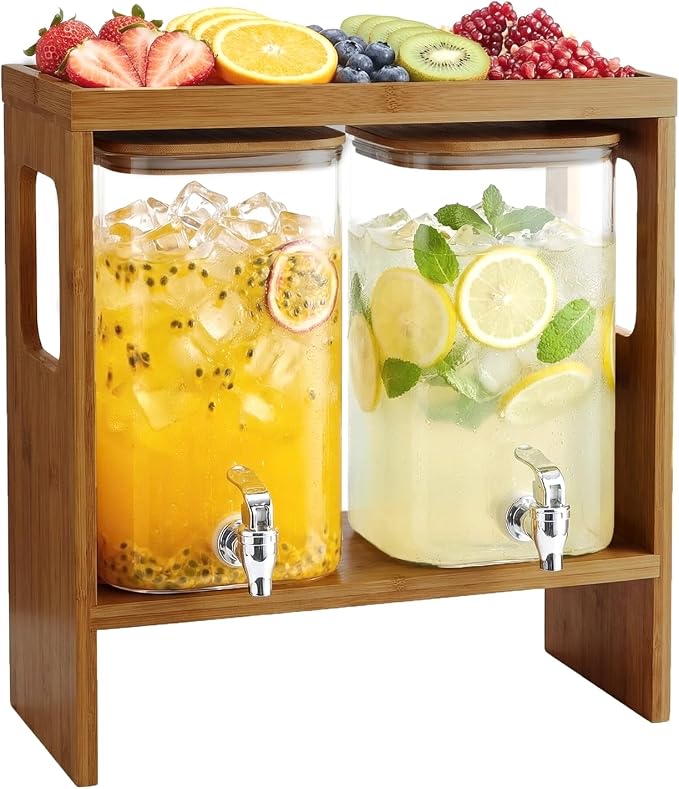 2 PCS 1.2 Gallon Drink Dispenser, Glass Beverage Dispenser by SRRUI