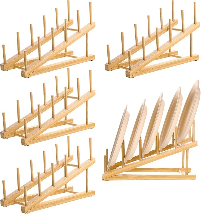 5 Pack Wooden Dish Rack Wooden Plate Stands by Unknown
