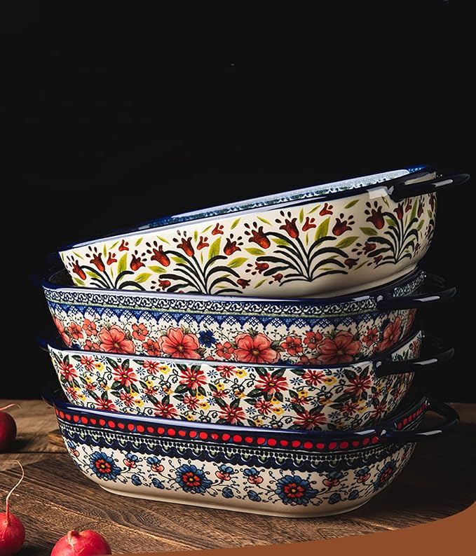 Vintage Style Pottery Bakeware Ceramic Casserole Dish Baking Pan Lasagna Pans - Image 5