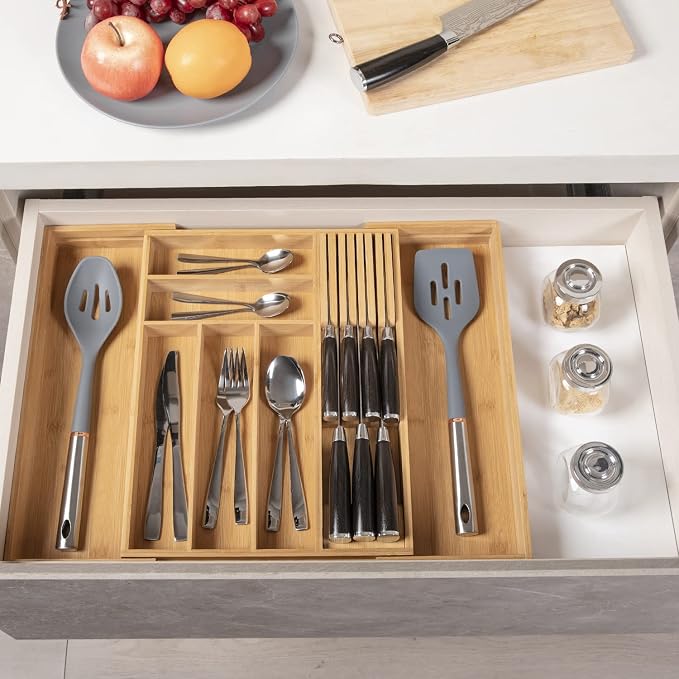 TIOPGHAD Bamboo-Silverware-Drawer-Organizer-Kitchen, Expandable Utensil Holder - Image 3