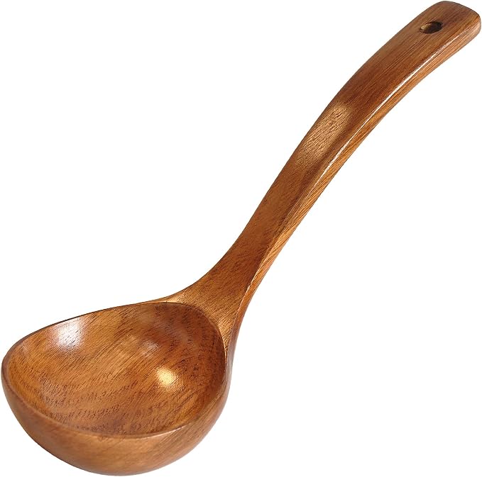 FJNATINH Wooden Ladle with Long Handle, Handmade Soup Ladle by HOMEKITCHENTOOL
