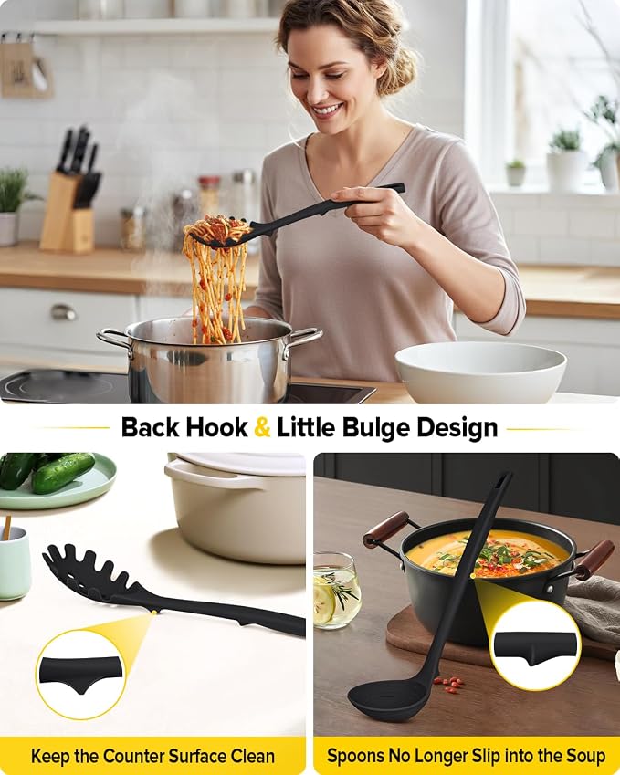 Silicone Pasta Fork and Soup Ladle Set, Heat Resistant Non Stick Kitchen - Image 4