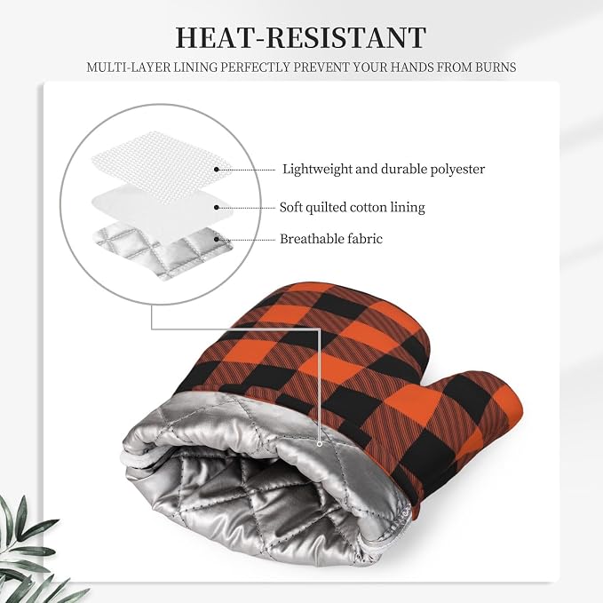 Buffalo Plaid Black and Orange Oven Mitts and Pot Holders Set - Image 4