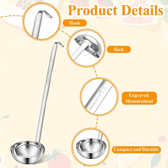6 Pcs Stainless Steel Ladle Soup Handle Ladle - Image 3