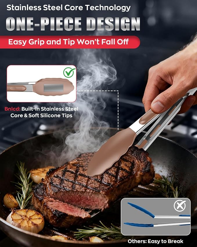 600ºF Heat Resistant Kitchen Tongs, Premium Locking Cooking Tongs - Image 5
