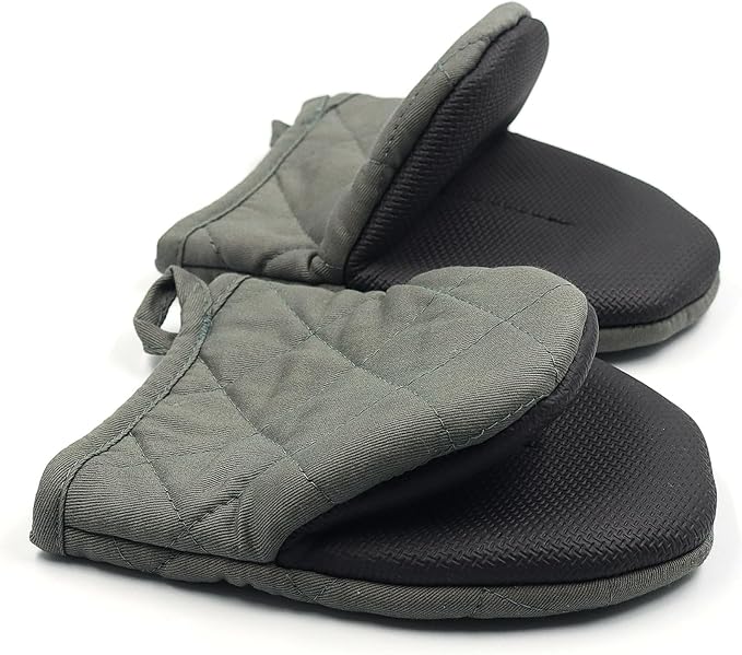 Short Oven Mitts, Heat Resistant 500°F, Silicone Grip Kitchen Gloves, Non-Slip by GOLDMEET