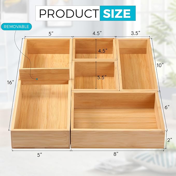 Fabsome Bathroom Drawer Organizer, Bamboo Box Bin - Image 2