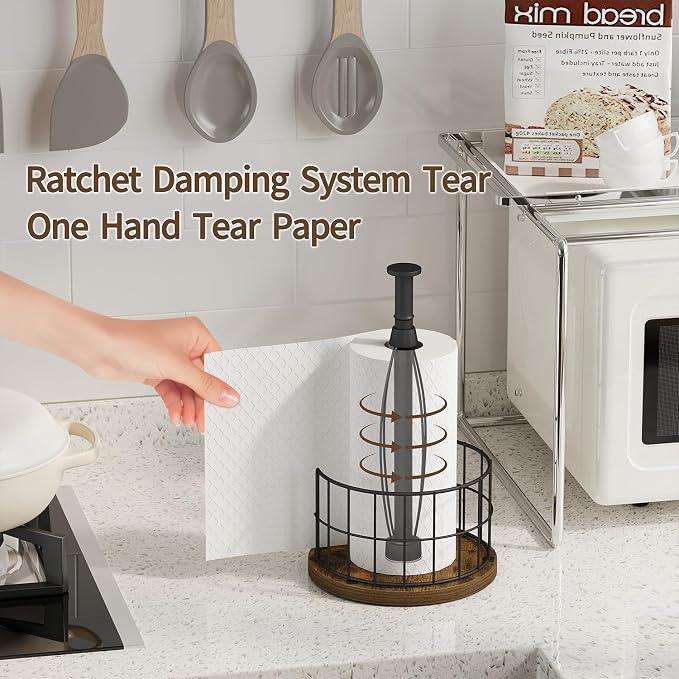 YINMIT Paper Towel Holder Countertop, One-Handed Tear Farmhouse Paper Towel - Image 3