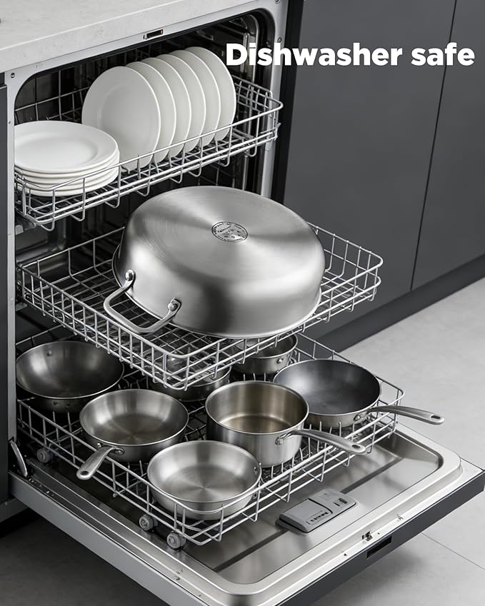 Saute Pan with Lid, 12 Inch 7QT Tri-Ply Stainless Steel Braiser Pan, Deep - Image 7