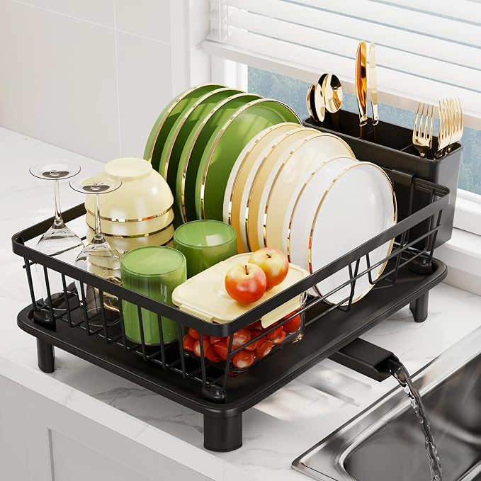 Dish Drainer Rack with Drip Tray, Sink Dish Drainer with Drainage Spout - Image 6