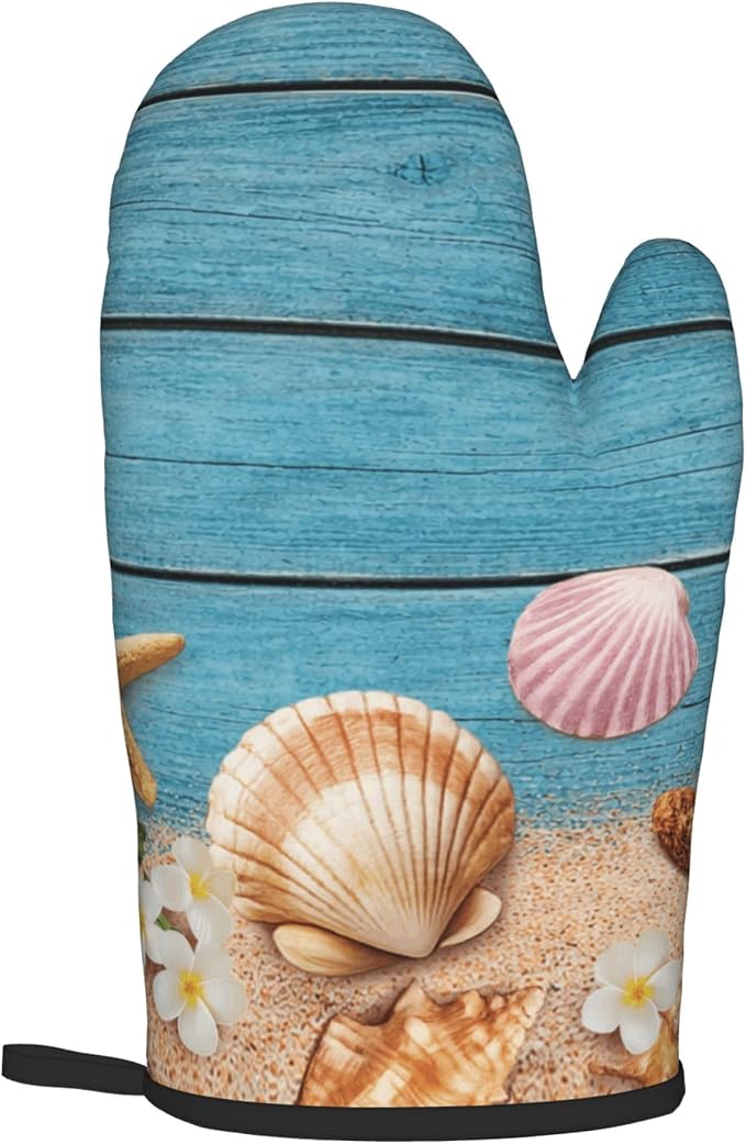 Coastal Oven Mitts and Pot Holders Sets Navy Blue Wooden Starfish Seashell Oven - Image 8