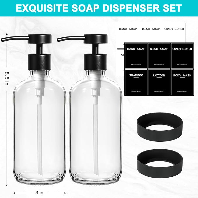 RYTOXILO Clear Soap Dispenser 2 Pack, Glass Soap Dispenser - Image 2