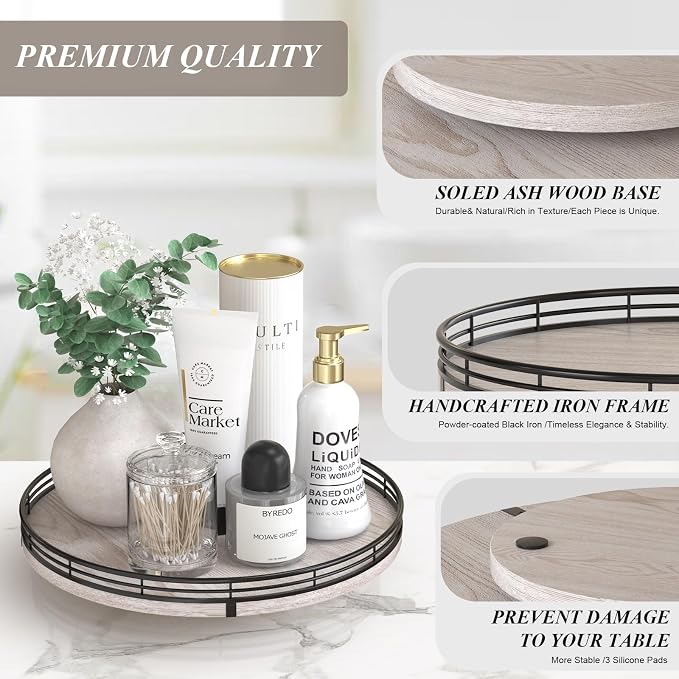 12" Farmhouse Lazy Susan for Kitchen & Coffee Table Decor – Rustic Whitewashed - Image 5