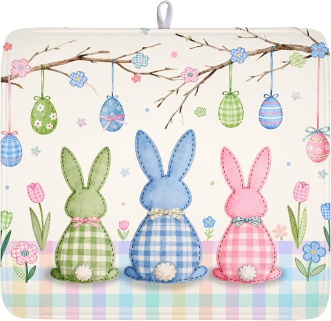 Easter Bunny Dish Drying Mat for Kitchen Counter 16 x 18 Inch Rabbit Eggs Dish by Unknown