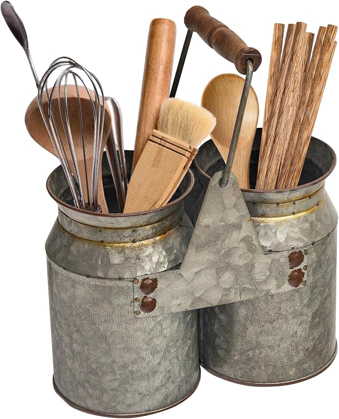 Set of 2 Rustic Galvanized Utensil Holders by UPPER+DECOR