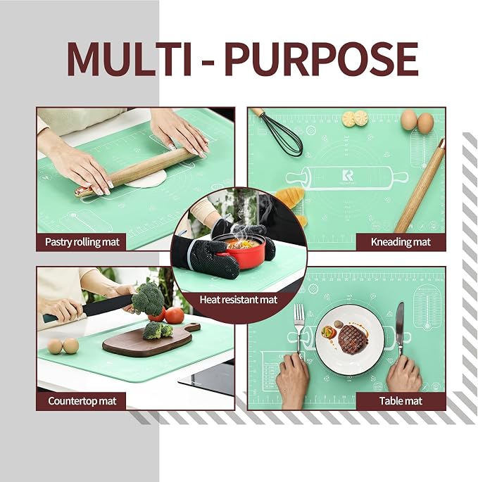 Silicone Baking Mat 20"L x 28"W, Extra Thick Dough Rolling Pad - Image 7