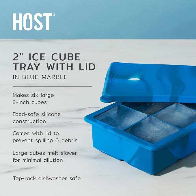 Host Ice Cube Tray with Lid, Makes 6 Large 2" Cubes, Durable Silicone Trays - Image 2