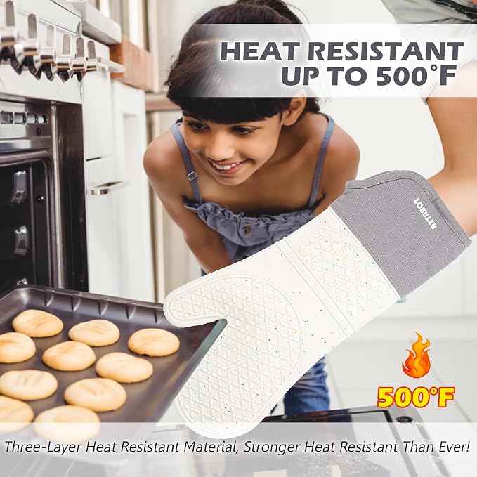 Extra Long Oven Mitts and Potholders 6Pcs Set, 500°F Heat Resistant Kitchen - Image 7