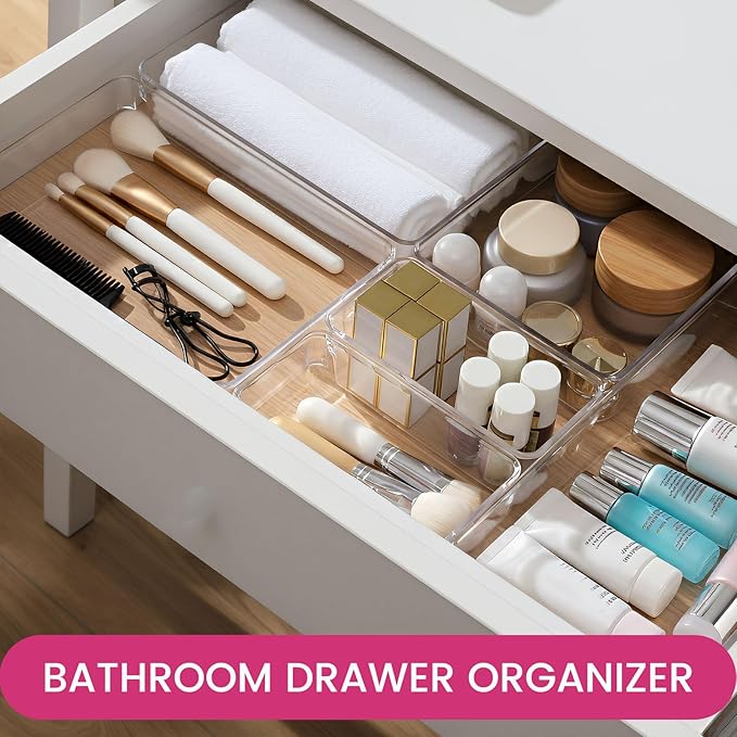 Criusia Large Drawer Organizer Bins 26 Pack | Complete 5 Size Clear Plastic - Image 4