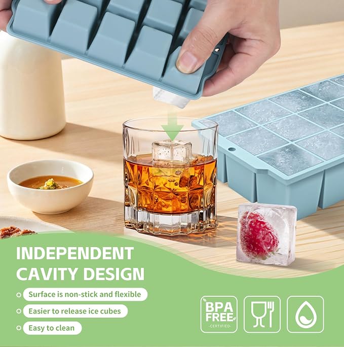 Silicone Ice Cube Tray with Locks Lids, Easy Release Flexible 15 Square Ice - Image 3