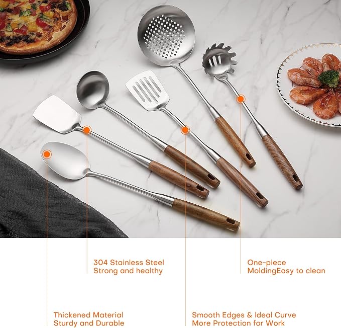 6 Pcs Cooking Utensils Set 304 Stainlss Steel Kitchen Utensils Set Heat - Image 3