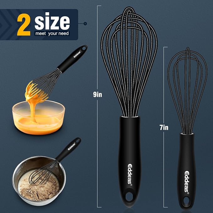 Eddeas Mini Silicone Whisk, Small Silicone Whisk 7+9in, BPA free Non Scratch - Image 3