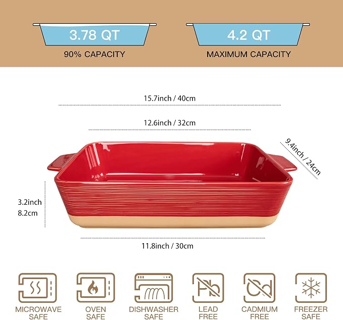 Dafuceramic Casserole Dish for Oven, 4.2 QT Baking Dish, 9x13 Large Porcelain - Image 2