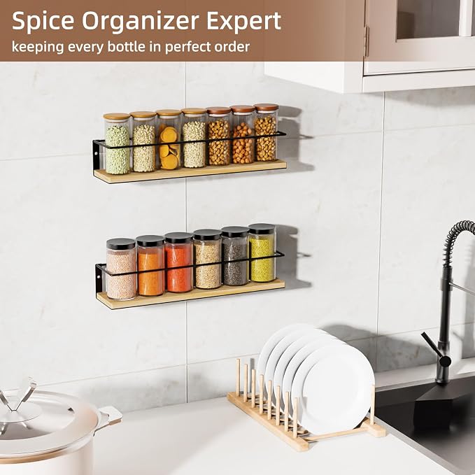 Spice Rack, Self-Adhesive or drilling, Rustic Style Hanging Spice Rack - Image 6