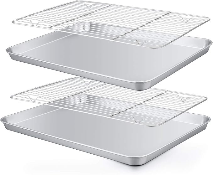 TeamFar Baking Pan with Rack Set of 4, 12.5’’ x 9.5’’ Stainless Steel Toaster by TeamFar