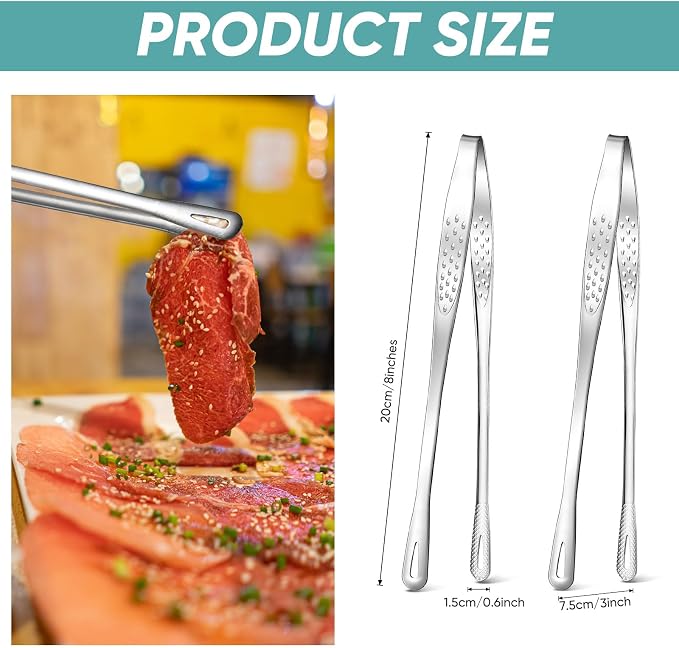 meekoo 6 Pcs 7.8 Inches Stainless Steel Korean BBQ Grill Tongs Japanese - Image 2